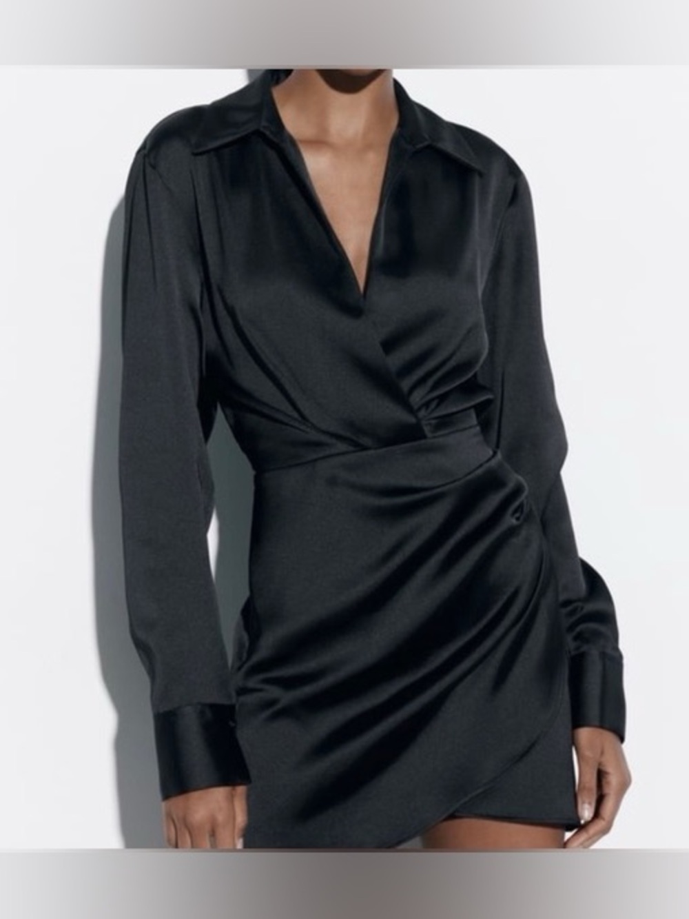 Satin Wrap-Style Black Mini Dress Zara